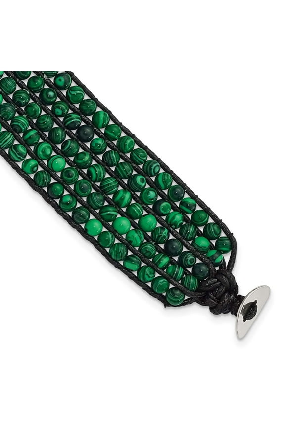 Chisel Stainless Steel Black Cord Woven Imitation Malachite Bracelet