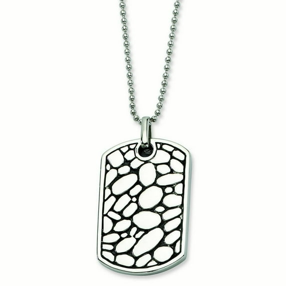 Chisel Stainless Steel Black Enamel Pebble Dog Tag Necklace