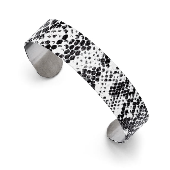 Chisel Stainless Steel Black and White Textured Thin Cuff Bangle