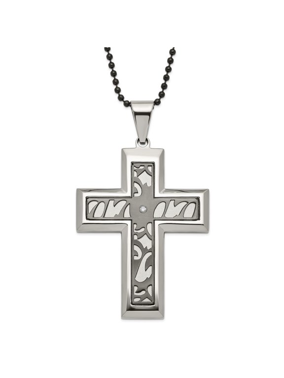 Chisel Stainless Steel Black-plated Fancy CZ Latin Cross Necklace