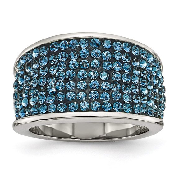 Chisel Stainless Steel Blue Crystal Polished Ring