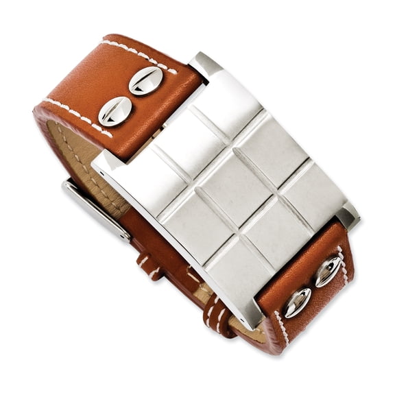 Chisel Stainless Steel Brown Leather Adjustable Buckle Bracelet