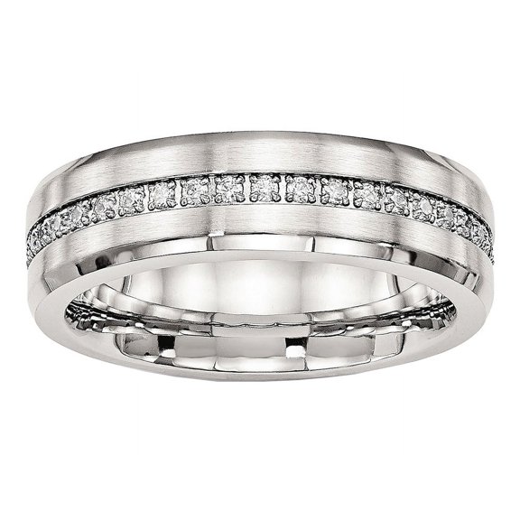 Chisel Stainless Steel Brushed And Polished CZ Ring