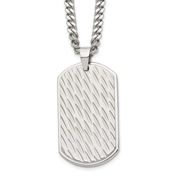 Chisel Stainless Steel Brushed And Polished Textured Dogtag Necklace