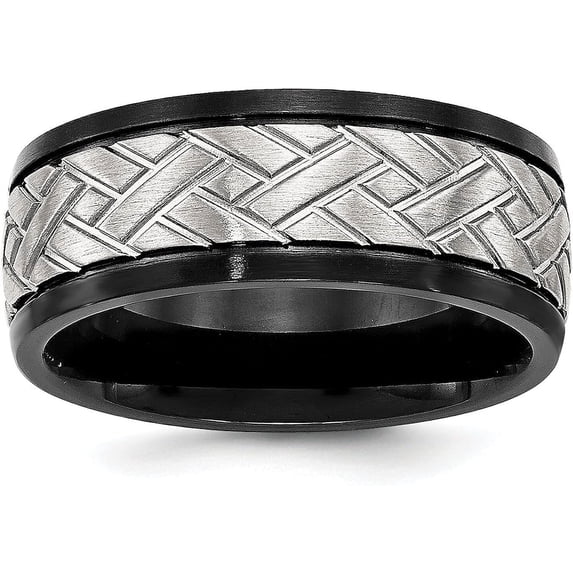 Chisel Stainless Steel Brushed Black IP-plated 8.2mm Grooved Band - Ring Size 12.0-7.8gm
