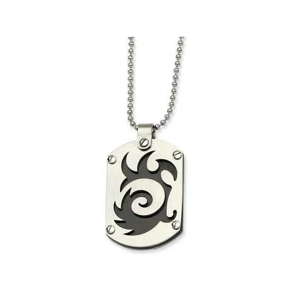 Chisel Stainless Steel Black Ip-plated Swirl Dog Tag Necklace