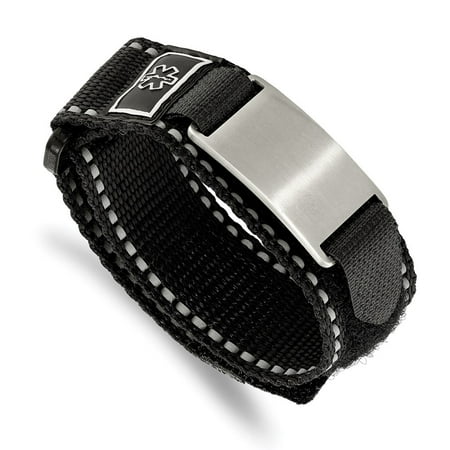 Lex & Lu Chisel Stainless Steel Blk Nylon Adj. Velcro Close Medical Bracelet