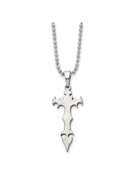 Chisel Stainless Steel Brushed Cross Dagger 22in Necklace