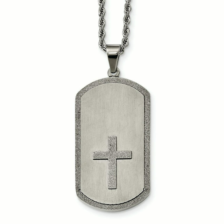 Men's Large Army Dog Tag Pendant Necklace Gold Steel Shot Bead