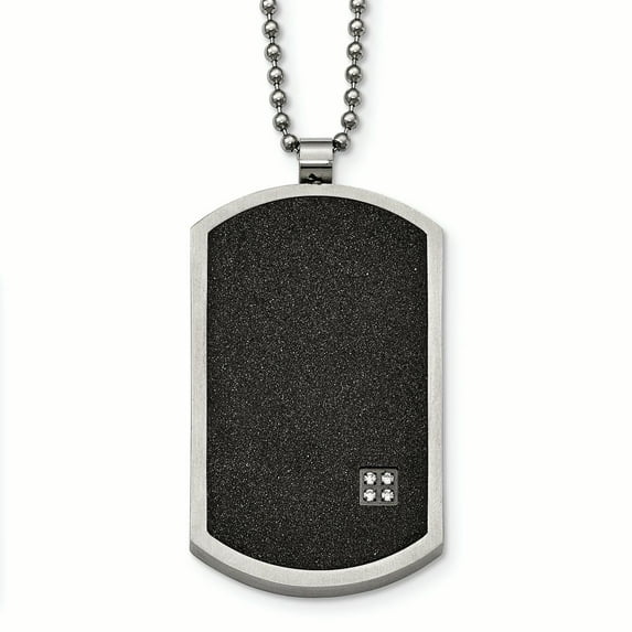 Chisel Stainless Steel Brushed Lasercut Black Ip-plated CZ Dogtag Necklace