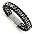 thumbnail image 1 of Chisel Stainless Steel Brushed Black Leather 8.5 inch Bracelet, 1 of 3