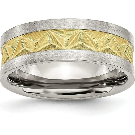 Chisel Stainless Steel Brushed Yellow IP-plated 8.2mm Grooved Band - Ring Size 12.5-7.8gm