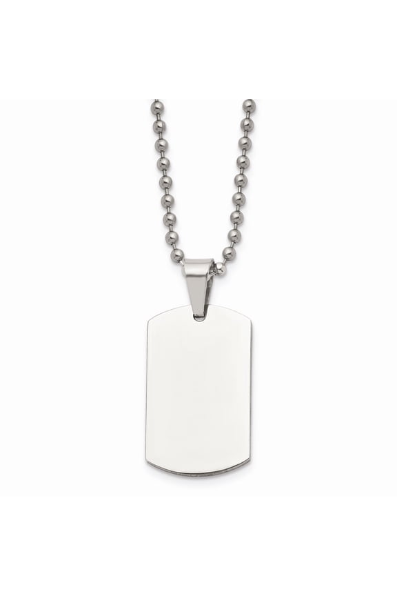 Stainless Steel Brushed and Polished 2mm Reversible Dog Tag on a 24 inch Ball Chain Necklace