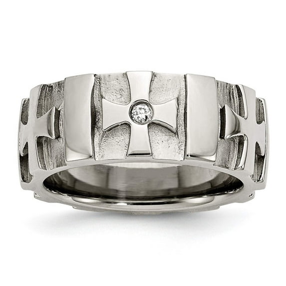 Chisel Stainless Steel Brushed and Polished 3pt Diamond Cross 9mm Band SR67AA