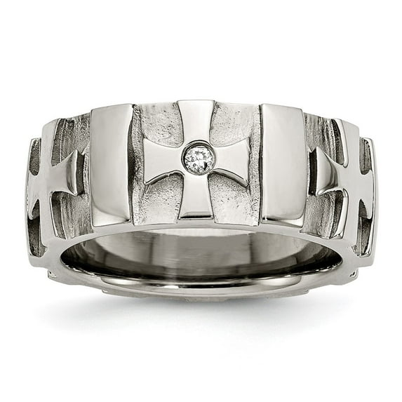 Chisel Stainless Steel Brushed and Polished 3pt Diamond Cross 9mm Band