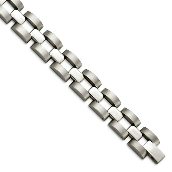 Stainless Steel Brushed Fold-over Polished and Matte Link Bracelet 8.25 Inch 12mm Wide Link Bracelet for Women