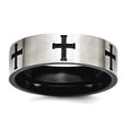 thumbnail image 1 of Stainless Steel 7mm Black Plated Religious Faith Crosses Brushed and Polished Band Ring Size 8 Ring for Women and Men, 1 of 2