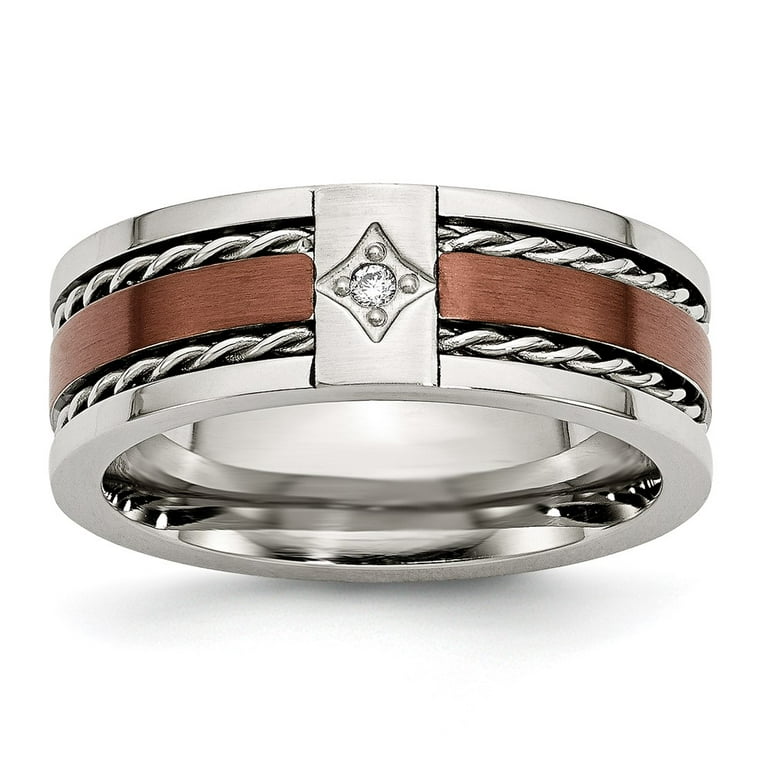 Stainless Steel Brown IP-Plated Brushed Finish Diamond 8mm Polished Band Stainless Steel Brown IP-Plated Brushed Finish Diamond 8mm Polished Band