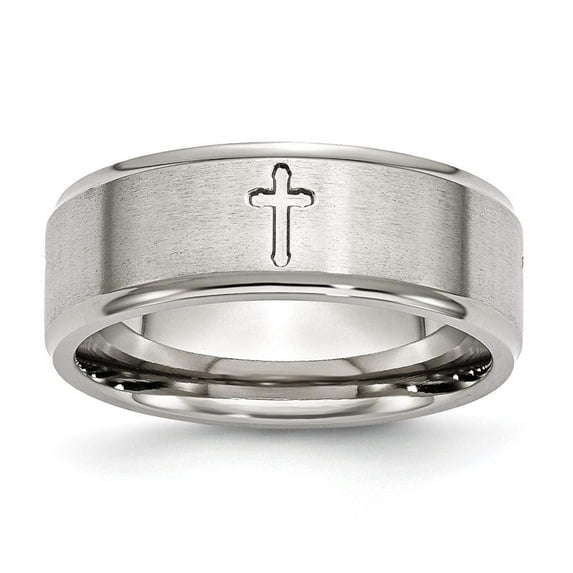 Chisel Stainless Steel Brushed and Polished Cross 8mm Ridged Edge Band SR109