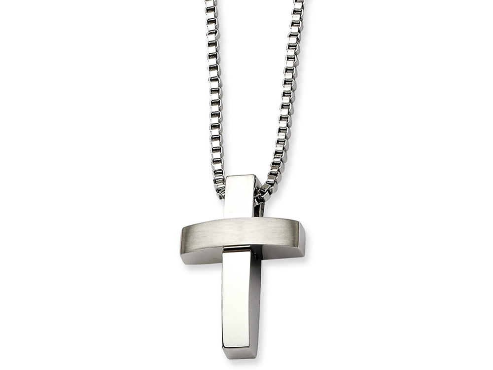 Chisel Stainless Steel Brushed and Polished Cross Pendant on a 22 inch ...