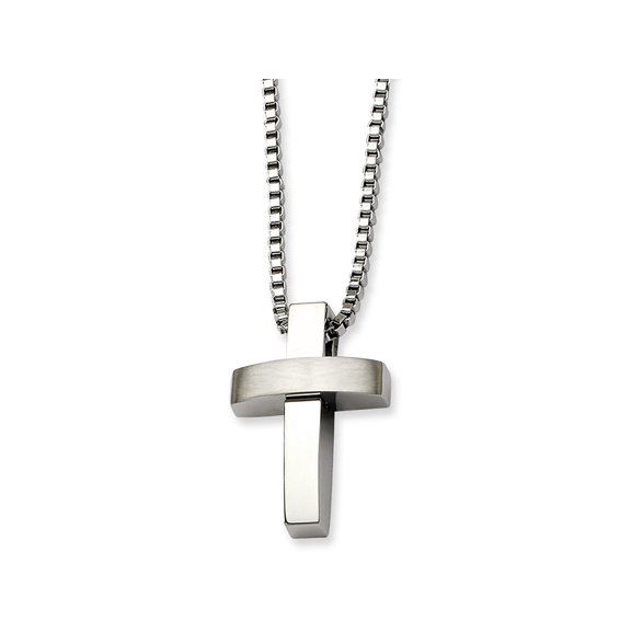 Chisel Stainless Steel Brushed and Polished Cross Pendant on a 22 inch Box Chain Necklace