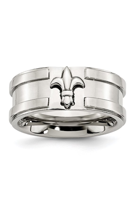 Chisel Stainless Steel Brushed and Polished Fleur de lis 10mm Band
