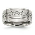 thumbnail image 1 of Chisel Stainless Steel Brushed and Polished Scroll Design 9mm Ridged Edge Band, 1 of 6