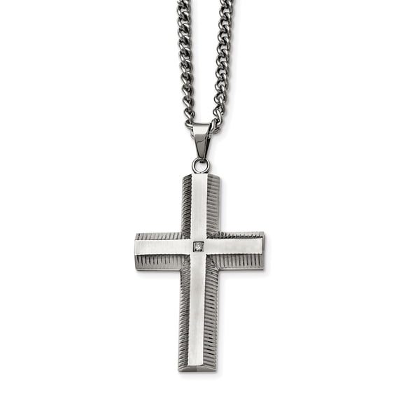 Chisel Stainless Steel Brushed and Polished w/CZ Cross 22in Necklace