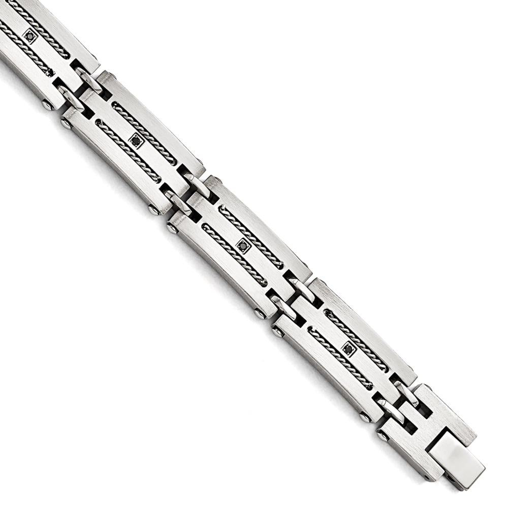 BLACK BOW JEWELRY COMPANY Chisel Stainless Steel Brushed and Polished with 1/10 carat Diamond 8.75 inch Bracelet