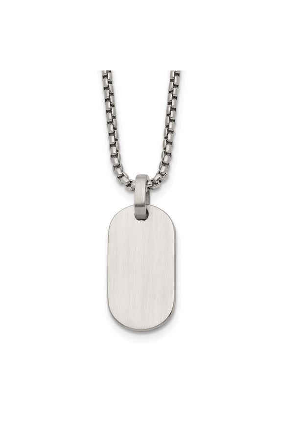 Stainless Steel Brushed with Polished Edges Dog Tag on a 22 inch Box Chain Necklace