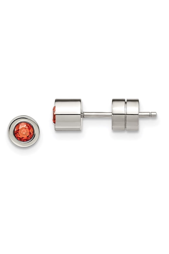 Stainless Steel CZ July Birthstone Polished Post Earrings