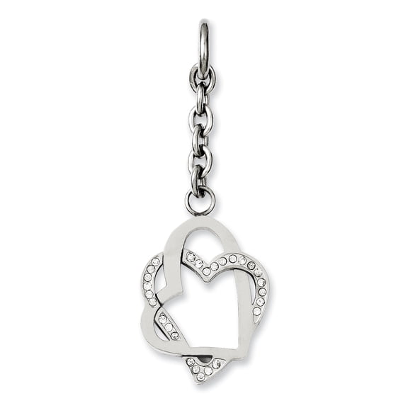 Chisel Stainless Steel Double Hearts w/CZ Interchangeable Charm Pendant
