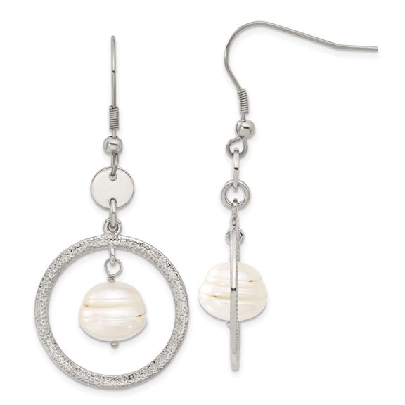 Chisel Stainless Steel FW Cultured Pearl Circle Dangle Earrings