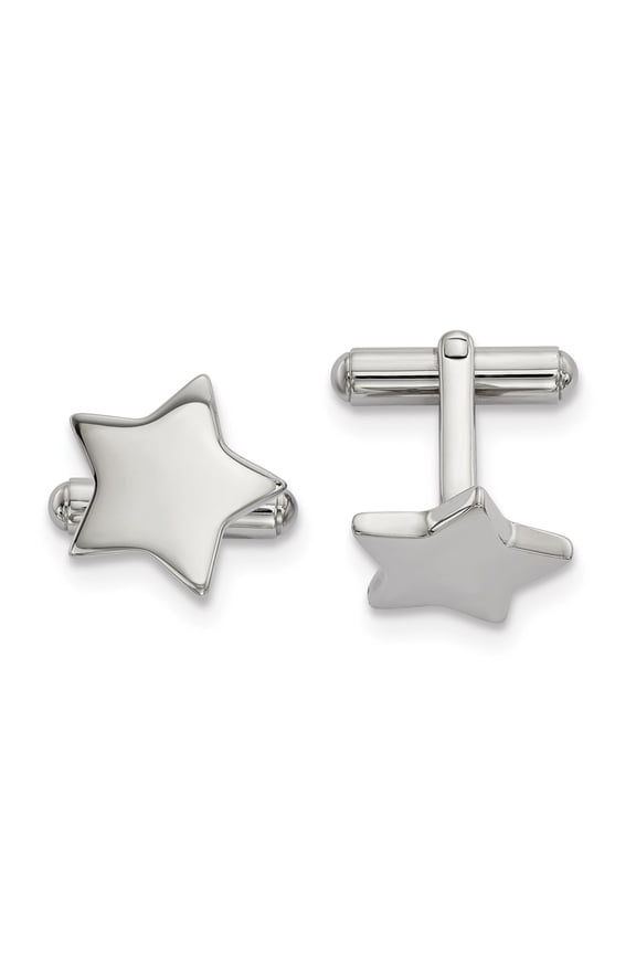 Stainless Steel High Polished Flat Star Men's Cuff Links