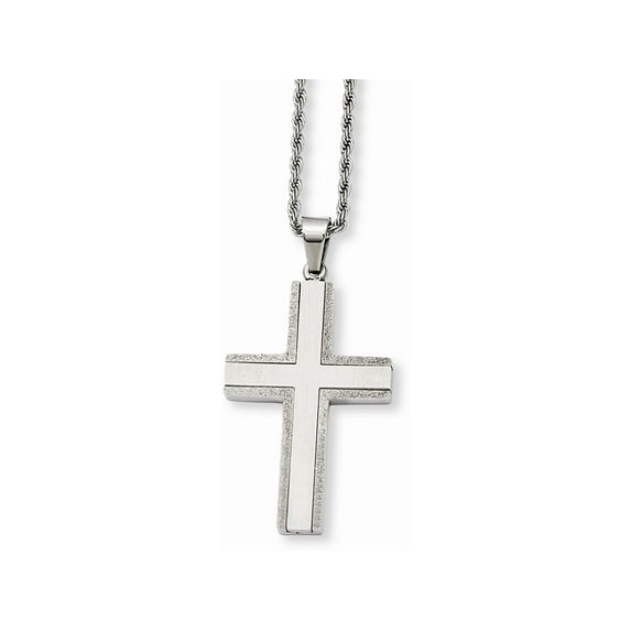 Chisel Stainless Steel Laser Cut Edges Cross Pendant Necklace