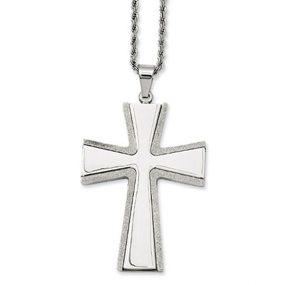 Chisel Stainless Steel Laser Cut and Brushed Cross Pendant Necklace