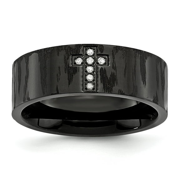 Chisel Stainless Steel Polished and Matte Black IP-plated 1/20 Carat Diamond Cross Band