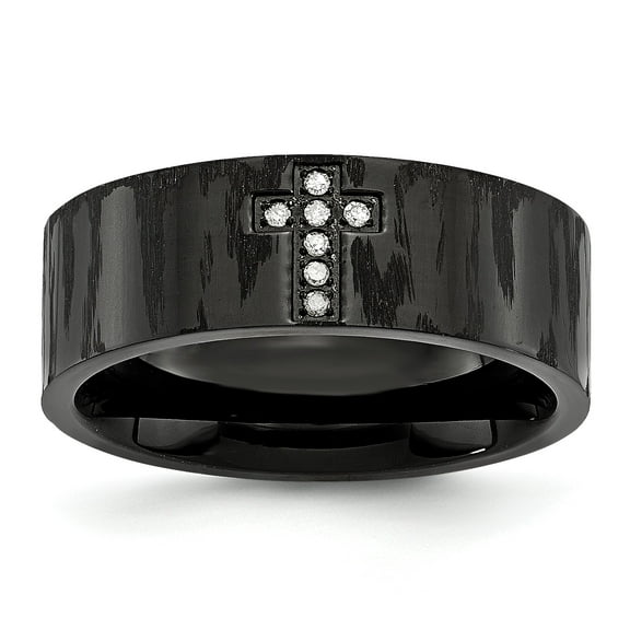 Chisel Stainless Steel Polished and Matte Black IP-plated 1/20 Carat Diamond Cross Band