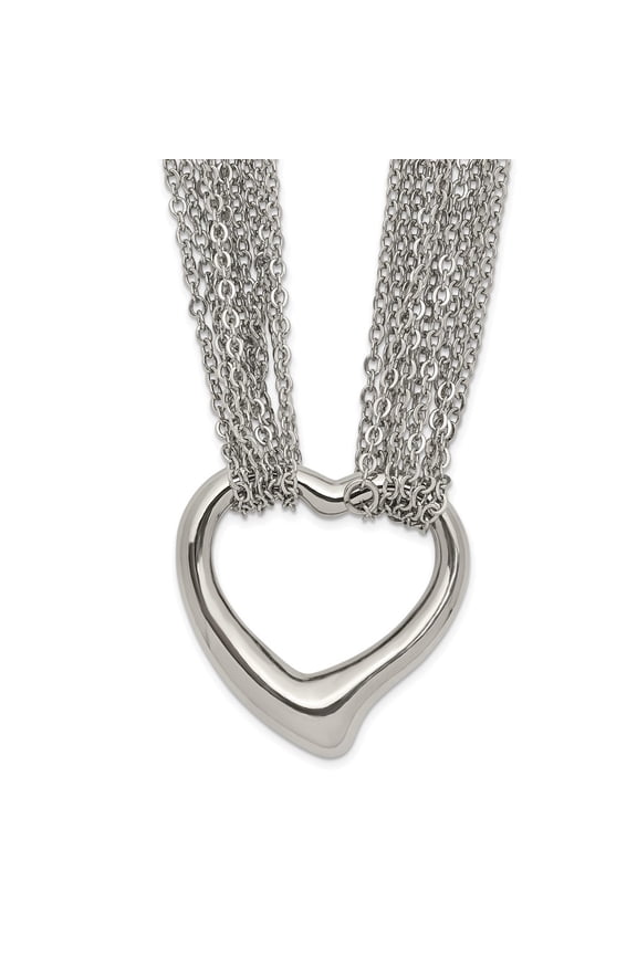 Chisel Stainless Steel Multi Strand Polished Heart Toggle Necklace