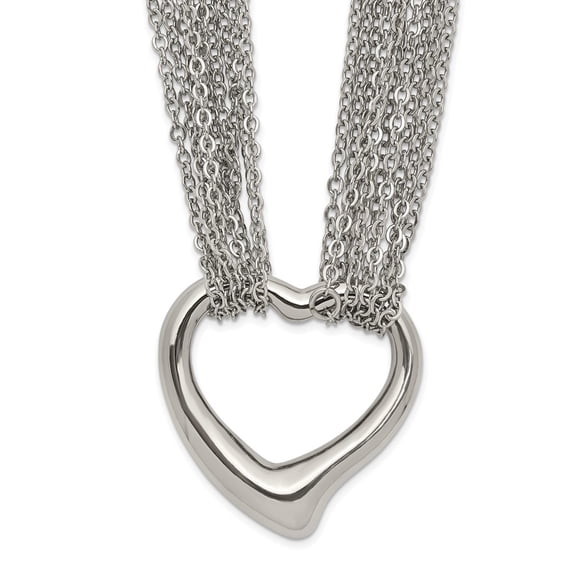 Chisel Stainless Steel Multi Strand Polished Heart Toggle Necklace
