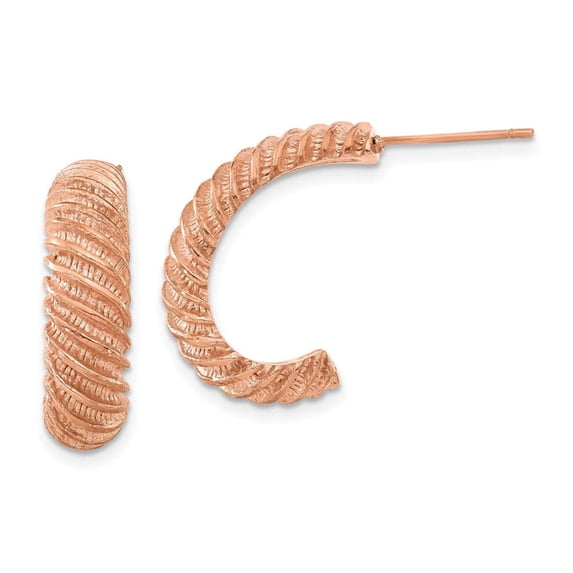Chisel Stainless Steel Pink IP-plated Textured J Hoop Earrings