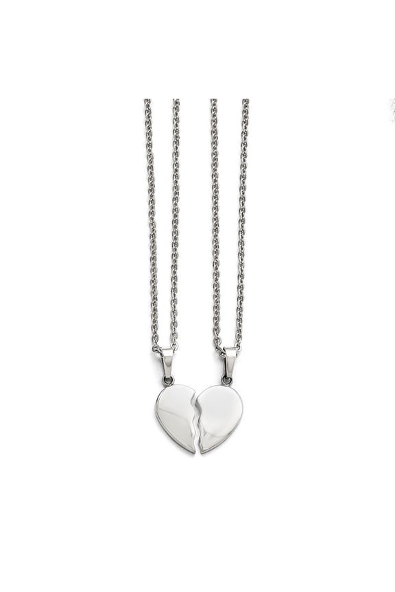 Stainless Steel Polished 1/2 Heart Necklace Set
