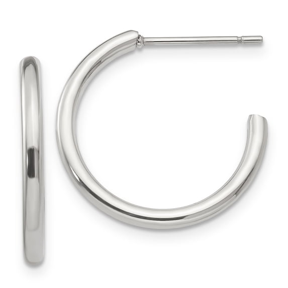 Chisel Stainless Steel Polished 19mm Diameter 2mm J Hoop Post Earrings Stainless Steel Earrings