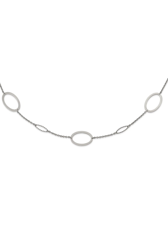Stainless Steel Polished 38-inch Fancy Oval Link Necklace