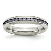 JEWELRYPOT Chisel Stainless Steel Polished 4mm February Purple CZ Ring