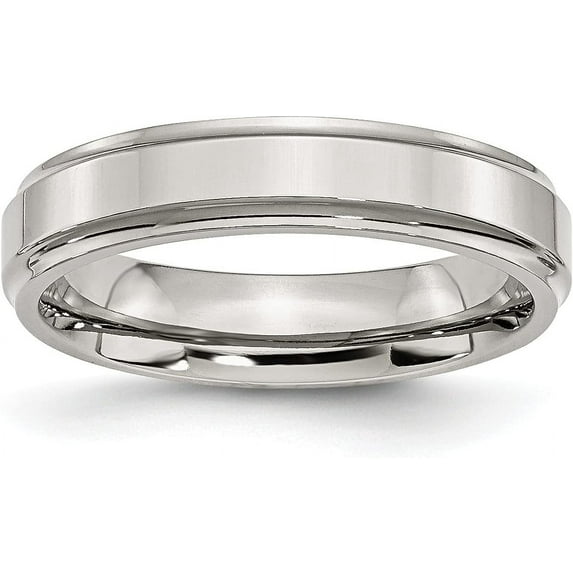 Chisel Stainless Steel Polished 5.2mm Ridged Edge Band - Ring Size 11.0