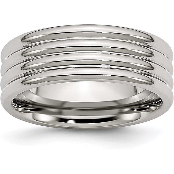 Chisel Stainless Steel Polished 8.2mm Grooved Band - Ring Size 10.0
