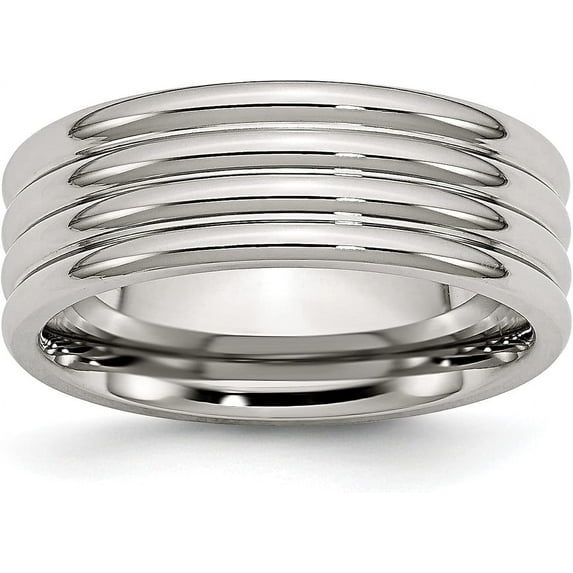 Chisel Stainless Steel Polished 8.2mm Grooved Band - Ring Size 7.5