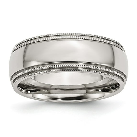 Chisel Stainless Steel Polished 8mm Grooved and Beaded Band