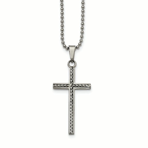 Chisel Stainless Steel Polished And Textured Cross Necklace